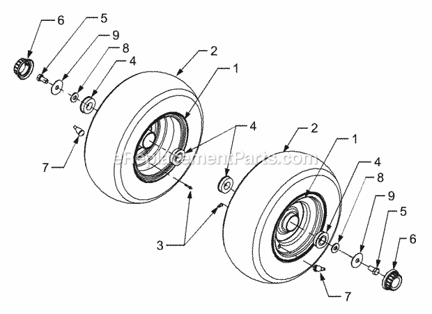 Front Wheels Diagram and Parts List for GT3235 14A-692-710 Cub Cadet Lawn Tractor